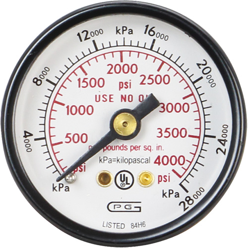 Pressure Gauges, 1-1/2" , 0 - 4000 psi, Back Mount, Analogue Planification Entrepots Molloy