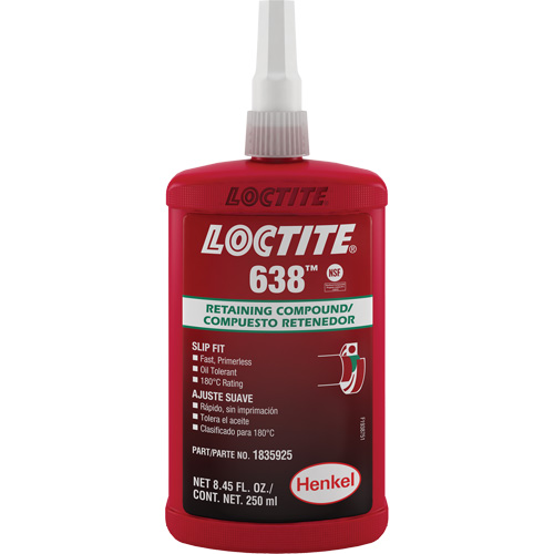 Loctite&reg; 638 Retaining Compound, 250 ml, Bottle, Green Planification Entrepots Molloy