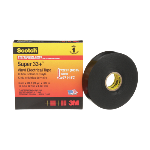 Ruban isolant en vinyle Super 33+ Scotch, 19 mm (3/4") x 33 m (108'), Noir, 7 mils Planification Entrepots Molloy