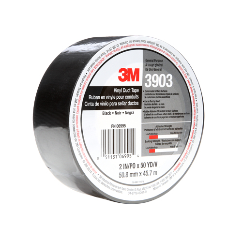 Rubans adh&eacute;sifs en vinyle 3903, 1245 mm (49") la x 46 m (151') lo, 6,5 mils, Noir Planification Entrepots Molloy