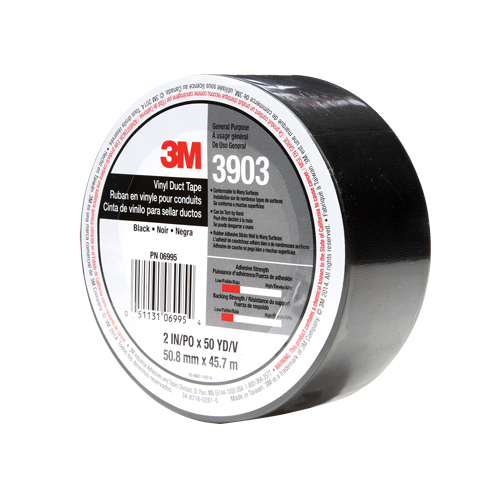 Rubans adh&eacute;sifs en vinyle 3903, 1245 mm (49") la x 46 m (151') lo, 6,5 mils, Noir Planification Entrepots Molloy