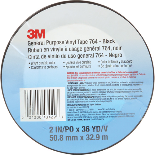 764 General-Purpose Vinyl Tape, 50.8 mm (2") W x 32.9 m (108') L, 5 mils, Black Planification Entrepots Molloy