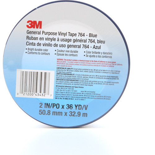 764 General-Purpose Vinyl Tape, 50.8 mm (2") W x 32.9 m (108') L, 5 mils, Blue Planification Entrepots Molloy