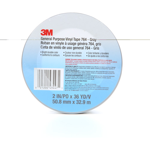 764 General-Purpose Vinyl Tape, 50.8 mm (2") W x 32.9 m (108') L, 5 mils, Grey Planification Entrepots Molloy