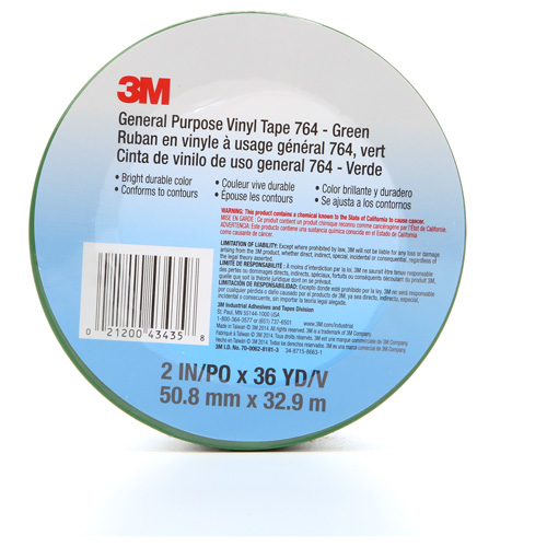 Ruban en vinyle pour travaux g&eacute;n&eacute;raux 764, 50,8 mm (2") la x 32,9 m (108') lo, 5 mils, Vert Planification Entrepots Molloy