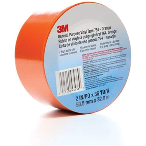 Ruban en vinyle pour travaux g&eacute;n&eacute;raux 764, 50,8 mm (2") la x 32,9 m (108') lo, 5 mils, Orange Planification Entrepots Molloy