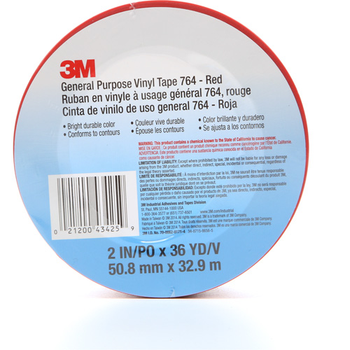 Ruban en vinyle pour travaux g&eacute;n&eacute;raux 764, 50,8 mm (2") la x 32,9 m (108') lo, 5 mils, Rouge Planification Entrepots Molloy