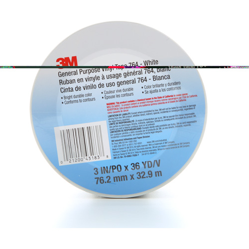 764 General-Purpose Vinyl Tape, 76 mm (3") W x 32.9 m (108') L, 5 mils, White Planification Entrepots Molloy