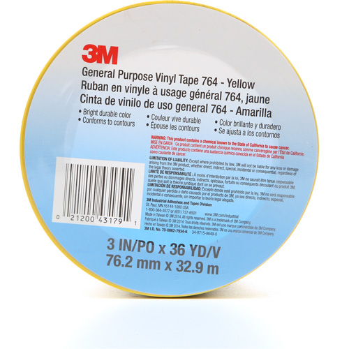 764 General-Purpose Vinyl Tape, 76 mm (3") W x 32.9 m (108') L, 5 mils, Yellow Planification Entrepots Molloy