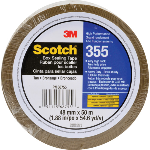 Ruban pour sceller les boîtes Scotch 355, Adh&eacute;sif Thermofusible, 3,15 mils, 48 mm (2") x 50 m (164') Planification Entrepots Molloy
