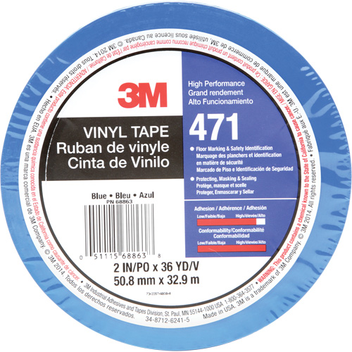 471 Vinyl Tape, 50.8 mm (2") W x 32.9 m (108') L, 5.2 mils, Blue Planification Entrepots Molloy
