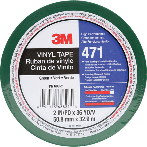 471 Vinyl Tape, 50.8 mm (2") W x 32.9 m (108') L, 5.2 mils, Green Planification Entrepots Molloy