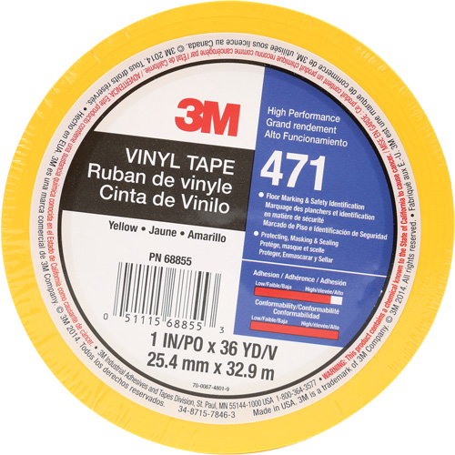 471 Vinyl Tape, 25.4 mm (1") W x 32.9 m (108') L, 5.2 mils, Yellow Planification Entrepots Molloy
