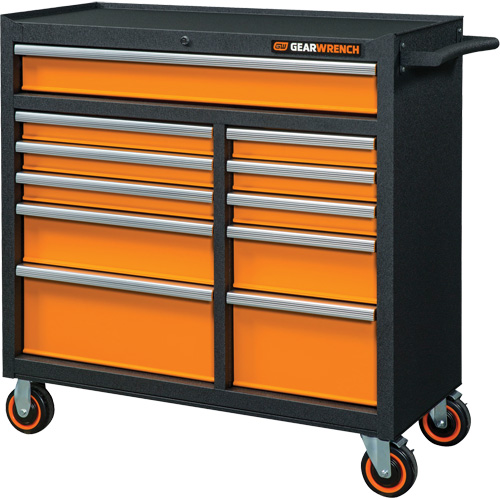 GSX Series Rolling Tool Cabinet, 11 Drawers, 41" W x 18-1/5" D x 41-1/2" H, Black/Orange Planification Entrepots Molloy