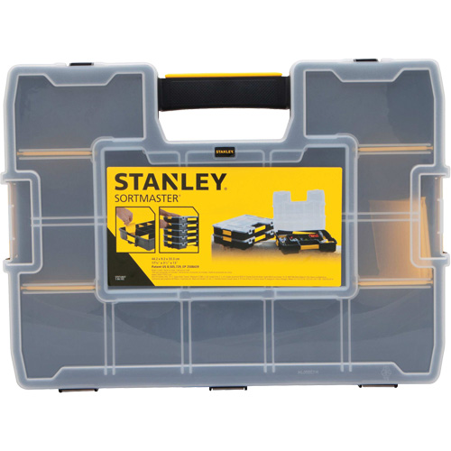 SortMaster&reg; Stackable Small Parts Organizer, 17-3/8" W x 13" D x 3-1/2" H, Black Planification Entrepots Molloy