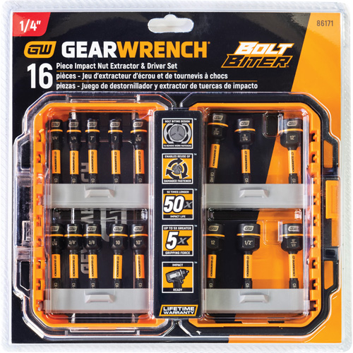 Bolt Biter Nut Extractor & Driver Set, 16 Pcs., Non Magnetic, Metric & Imperial Planification Entrepots Molloy