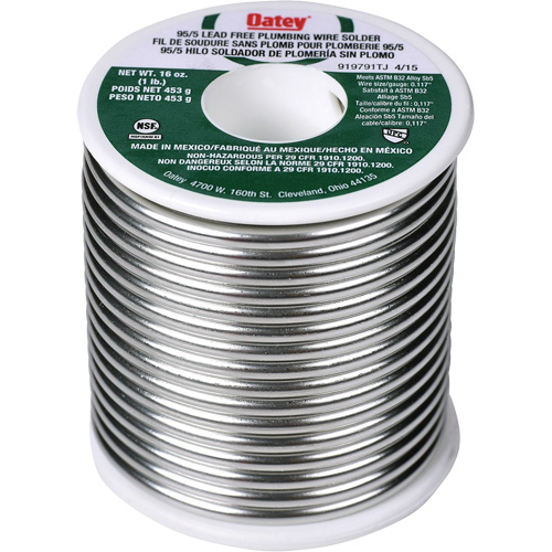 95/5 Plumbing Solder, Lead-Free, 95% Tin 5% Antimony, Solid Core, 0.3125" Dia. Planification Entrepots Molloy