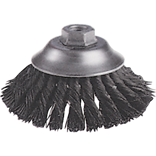 Brosses-boisseau &agrave; fils nou&eacute;s - Brosse-boisseau &eacute;vas&eacute;e, Dia. 6", Fils 0,02", Arbre 5/8"-11, Acier Planification Entrepots Molloy
