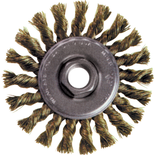 Brosse rotative &agrave; fils nou&eacute;s pour petites meuleuses haute vitesse, Dia. 5", Fils 0,02", Arbre 5/8"-11, Acier Planification Entrepots Molloy