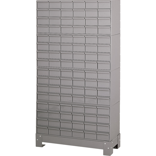 Industrial Drawer Cabinet With Base, 96 Drawers, 34-1/8" W x 12-1/4" D x 62-1/2" H, Grey Planification Entrepots Molloy