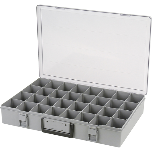Boîte &agrave; compartiments, Plastique, 32 compartiments, 18-1/2" la x 13" p, 3" h, Gris Planification Entrepots Molloy