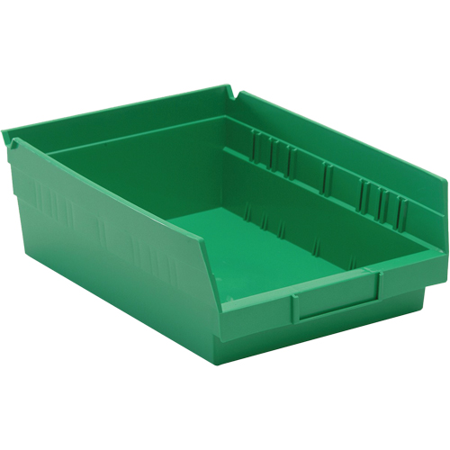 Shelf Bins, 8-3/8" W x 4" H x 11-5/8" D, Green, 30 lbs. Capacity Planification Entrepots Molloy