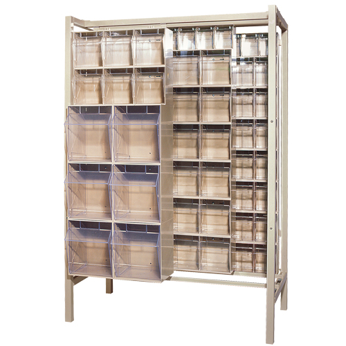 Free-Standing Tip-Out Bins Slider System, 51-1/4" W x 26" D x 77" H, 101 Drawers Planification Entrepots Molloy