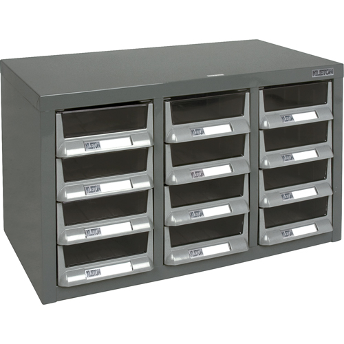 KPC-100 Parts Cabinet, Galvanized Steel, 12 Drawers, 23" x 11-2/5" x 13-4/5", Grey Planification Entrepots Molloy