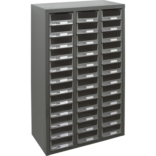 KPC-100 Parts Cabinet, Galvanized Steel, 36 Drawers, 23" x 11-2/5" x 36-9/10", Grey Planification Entrepots Molloy