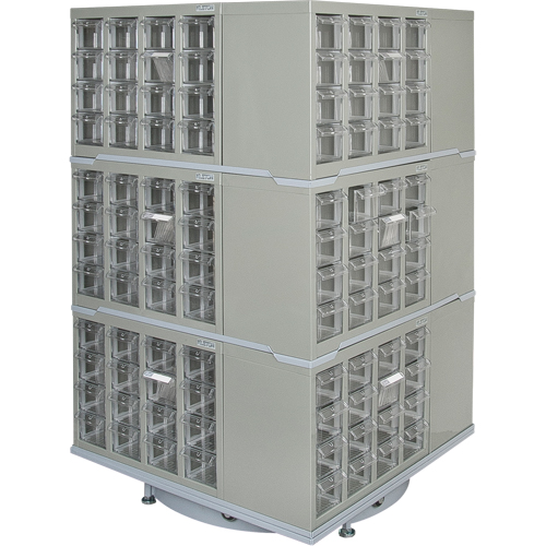 Heavy-Duty Industrial Carousel Drawer Cabinet, Steel, 192 Drawers, 27" W x 27" D x 48" H, Grey Planification Entrepots Molloy