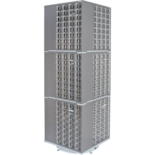 Heavy-Duty Industrial Carousel Drawer Cabinet, Steel, 384 Drawers, 27" W x 27" D x 80" H, Grey Planification Entrepots Molloy