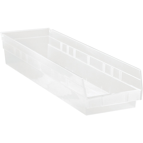 Bacs de rangement pour tablettes, 6-5/8" la x 4" H x 23-5/8" p, Transparent, Capacit&eacute; 50 lb Planification Entrepots Molloy