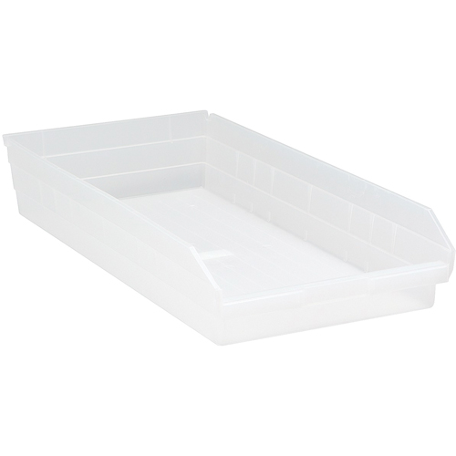 Shelf Bins, 11-1/8" W x 4" H x 23-5/8" D, Clear, 50 lbs. Capacity Planification Entrepots Molloy