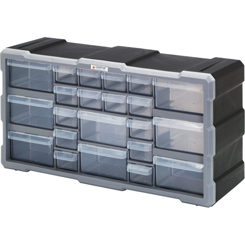 Drawer Cabinet, Plastic, 22 Drawers, 19-1/2" x 6-1/4" x 10", Black Planification Entrepots Molloy