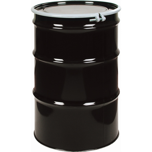 Steel Drums, 55 US gal (45 imp. gal.), Lined, Black, Open Top, 1A2/Y275/S, 18 - 20 Gauge Planification Entrepots Molloy