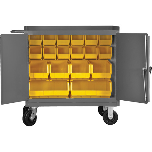 Mobile Workbench Cabinet with Bins, Steel Surface Planification Entrepots Molloy