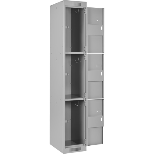 Clean Line Lockers, 3 -tier, Bank of 3, 36" x 18" x 72", Steel, Grey, Rivet (Assembled) Planification Entrepots Molloy