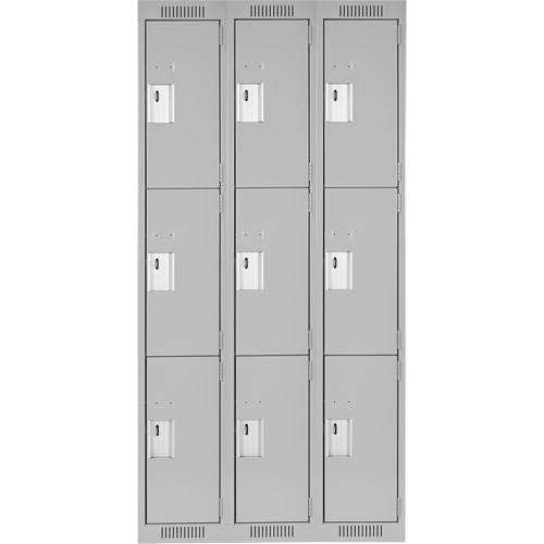 Clean Line Lockers, 3 -tier, Bank of 3, 36" x 18" x 72", Steel, Grey, Rivet (Assembled) Planification Entrepots Molloy