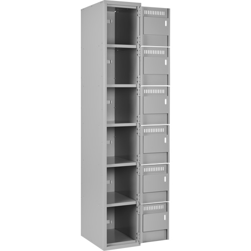 Clean Line Lockerettes, 6 -tier, Bank of 4, 48" x 18" x 72", Steel, Grey, Rivet (Assembled) Planification Entrepots Molloy