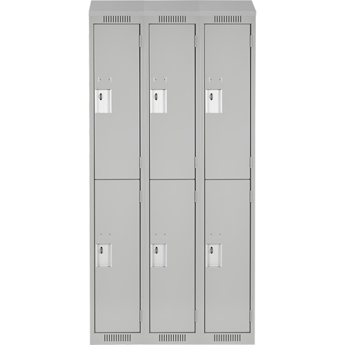 Clean Line Lockers, 2 -tier, Bank of 3, 36" x 18" x 78", Steel, Grey, Rivet (Assembled) Planification Entrepots Molloy