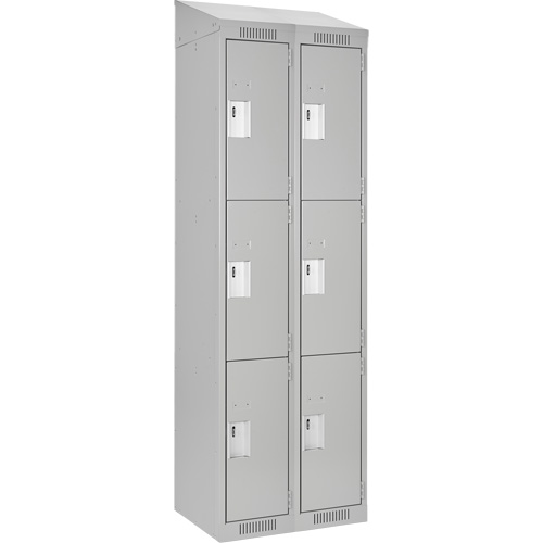 Clean Line Lockers, 3 -tier, Bank of 2, 24" x 18" x 78", Steel, Grey, Rivet (Assembled) Planification Entrepots Molloy