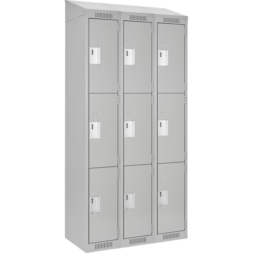 Clean Line Lockers, 3 -tier, Bank of 3, 36" x 18" x 78", Steel, Grey, Rivet (Assembled) Planification Entrepots Molloy