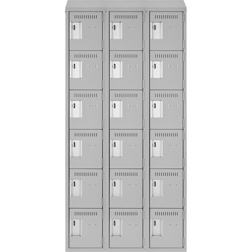 Clean Line Lockerette , 6 -tier, Bank of 3, 36" x 18" x 78", Steel, Grey, Rivet (Assembled) Planification Entrepots Molloy