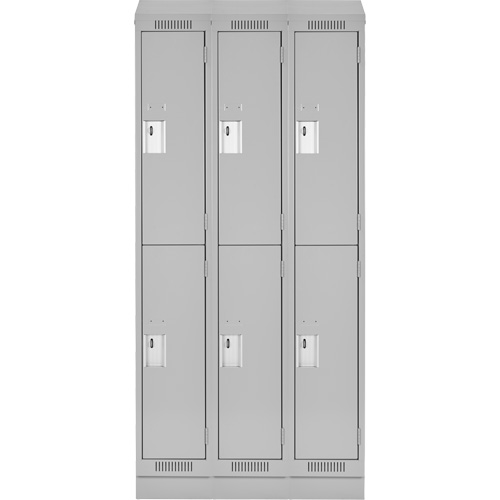 Clean Line Lockers, 2 -tier, Bank of 3, 36" x 18" x 82", Steel, Grey, Rivet (Assembled) Planification Entrepots Molloy