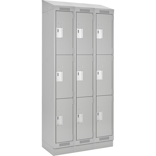 Clean Line Lockers, 3 -tier, Bank of 3, 36" x 18" x 82", Steel, Grey, Rivet (Assembled) Planification Entrepots Molloy