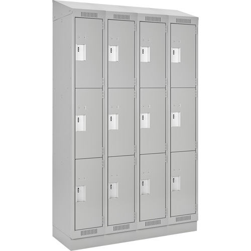 Clean Line Lockers, 3 -tier, Bank of 4, 48" x 18" x 82", Steel, Grey, Rivet (Assembled) Planification Entrepots Molloy