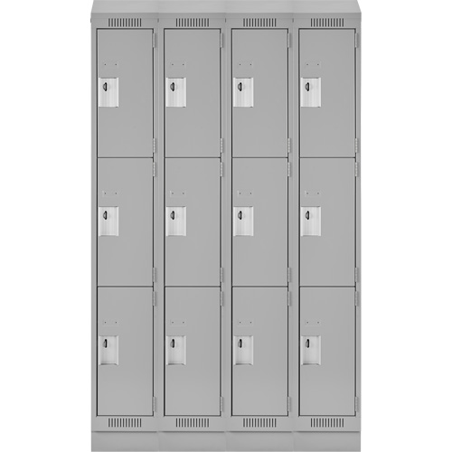 Clean Line Lockers, 3 -tier, Bank of 4, 48" x 18" x 82", Steel, Grey, Rivet (Assembled) Planification Entrepots Molloy