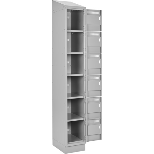 Clean Line Lockerette, 6 -tier, Bank of 4, 48" x 18" x 82", Steel, Grey, Rivet (Assembled) Planification Entrepots Molloy