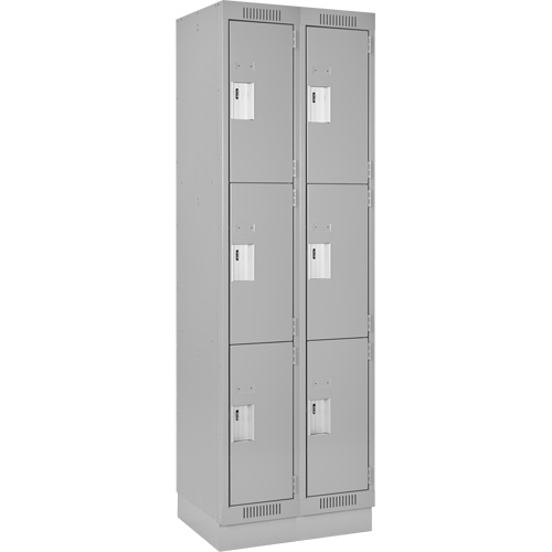Clean Line Lockers, 3 -tier, Bank of 2, 24" x 18" x 76", Steel, Grey, Rivet (Assembled) Planification Entrepots Molloy