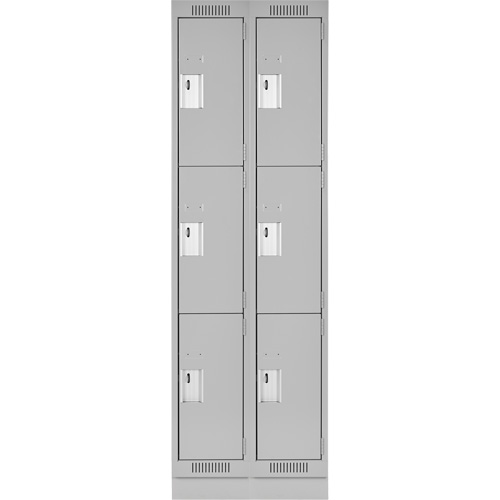 Clean Line Lockers, 3 -tier, Bank of 2, 24" x 18" x 76", Steel, Grey, Rivet (Assembled) Planification Entrepots Molloy